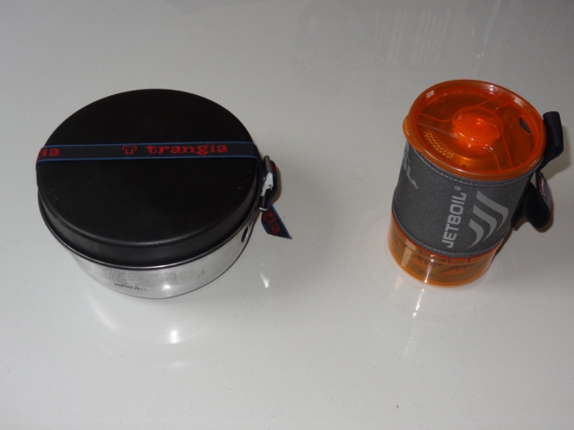 The JetBoil Sol on the right replaced the Trangia 27 on the left.